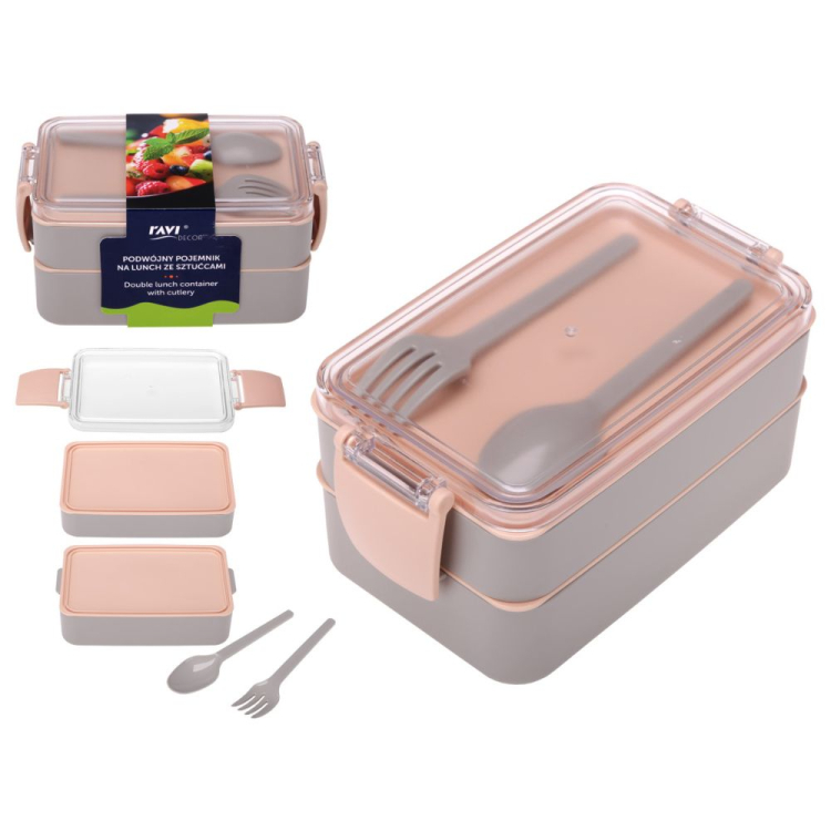 Podwójny pojemnik na lunch ze sztućcami RAVI